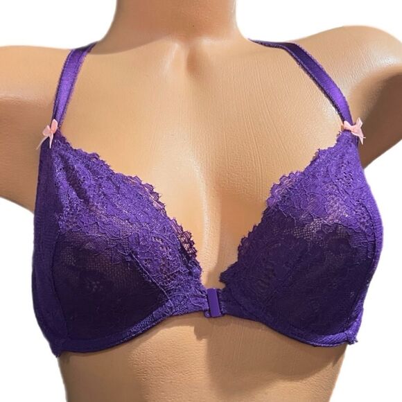 Victorias Secret Dream Angels Unlined Demi Racerback Lace bra 32DD Purple - Picture 2 of 6